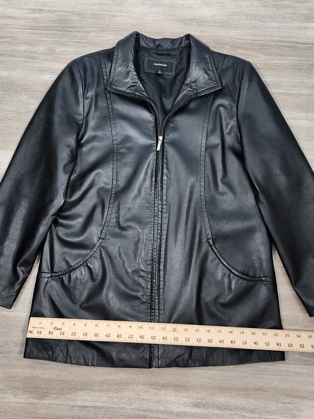 Colebrook Black Leather Jacket Women Large Zip Front Mid Length Coat Classic - Picture 3 of 9